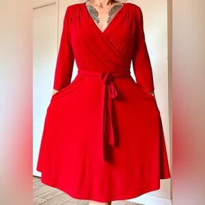 White House Black Market Vibrant Red Long Sleeve Dress